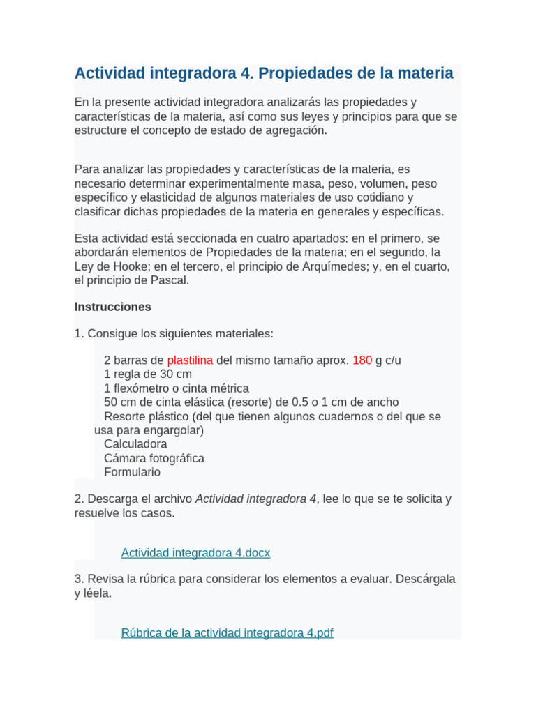Propiedades de la Materia: Actividad Integradora | PDF