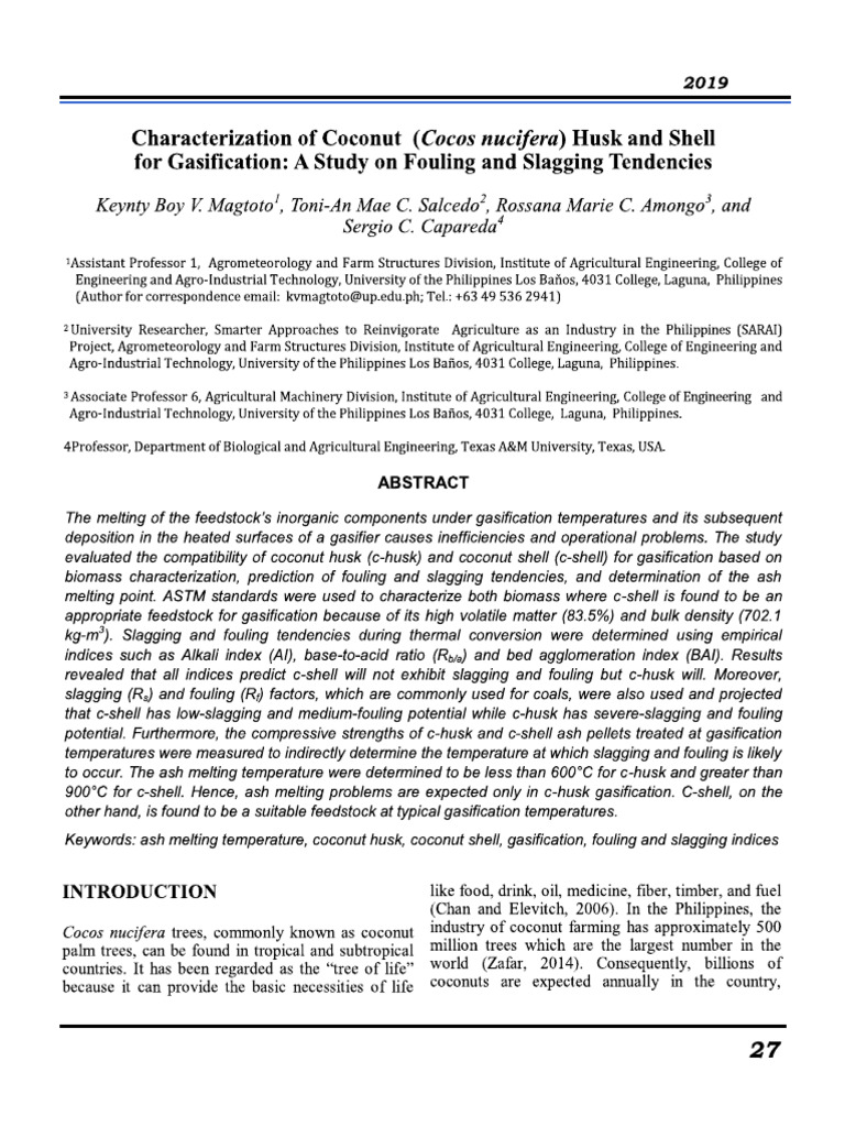 Coconut Husk and Shell For Gasification | PDF