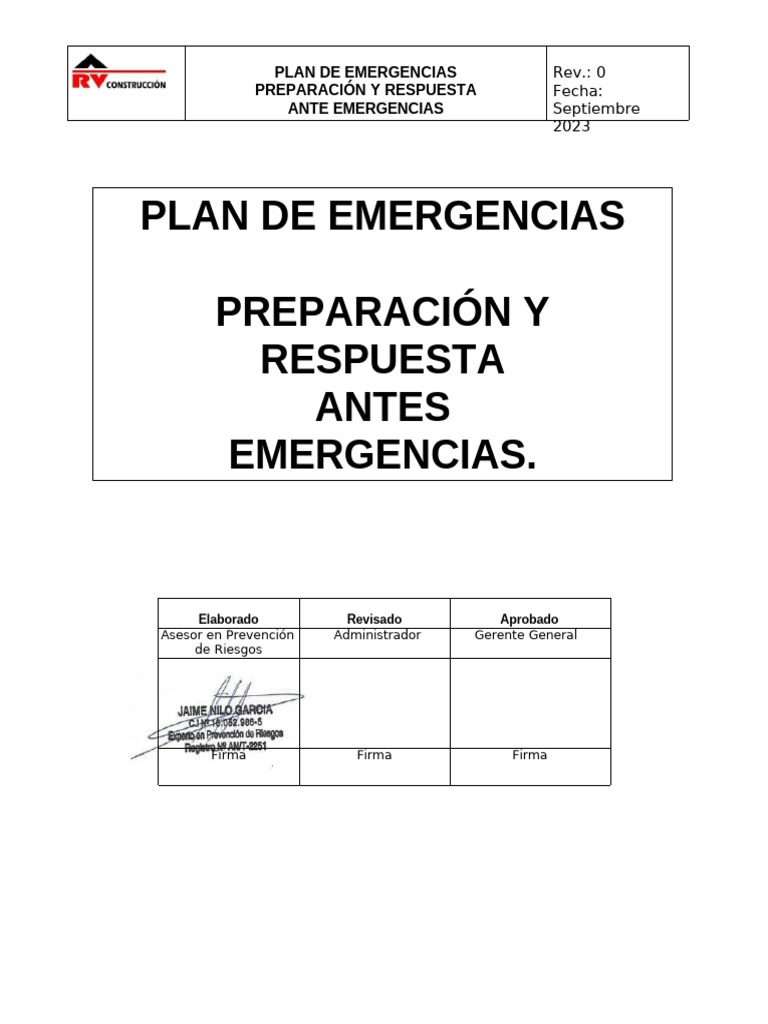 Plan de Emergencias: Preparación y Respuesta | PDF | Primeros auxilios ...