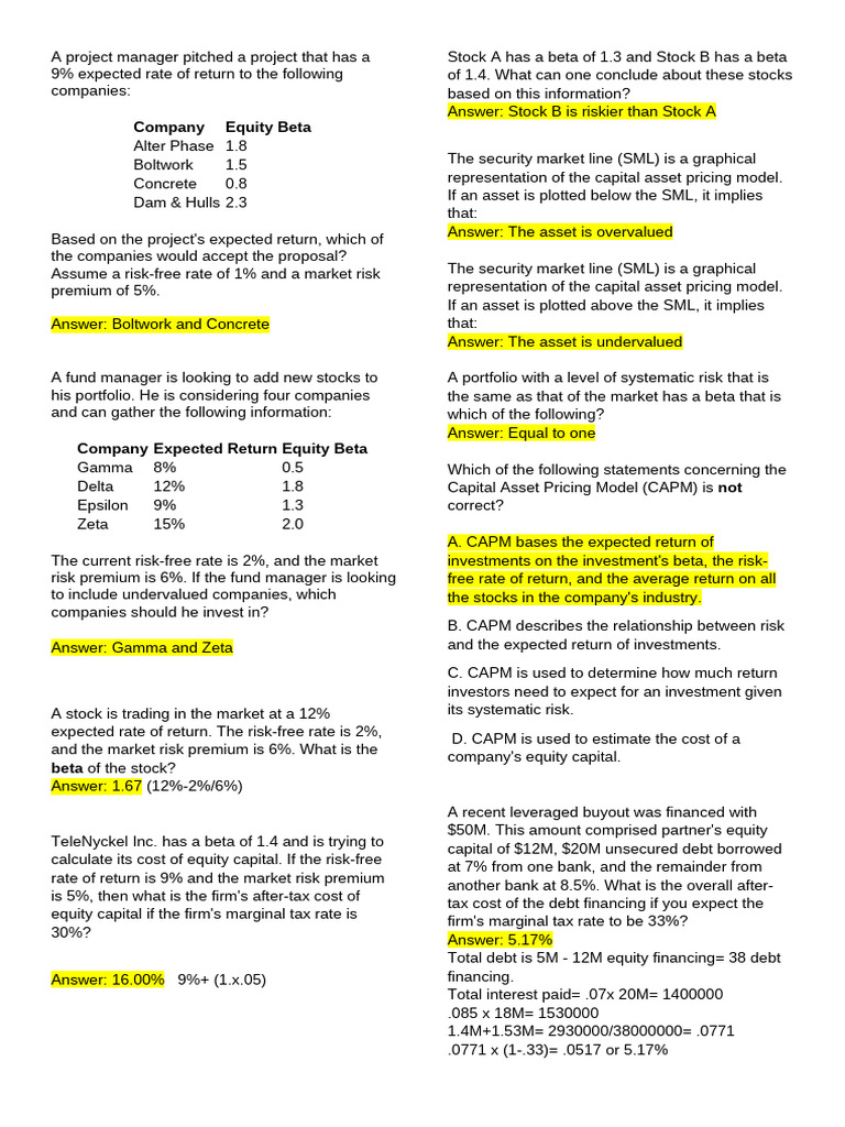 CAPM Analysis and Investment Decisions | PDF | Capital Asset Pricing ...