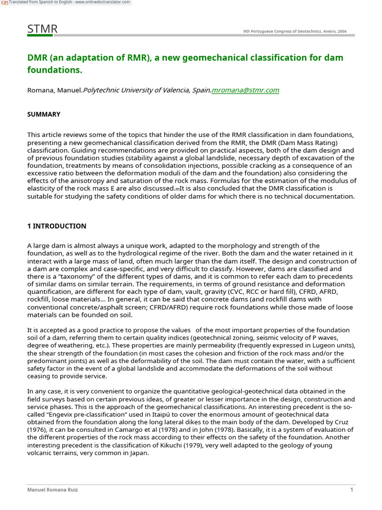 New DMR Classification for Dam Foundations | PDF | Young's Modulus | Dam