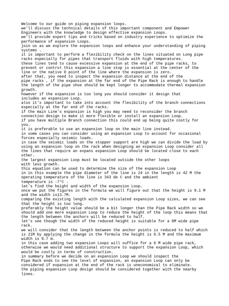 Piping Expansion Loop Design Guide Pdf Pipe Fluid Conveyance