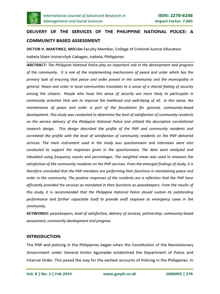 Community Assessment of PNP Services | PDF | Law Enforcement | Crime ...