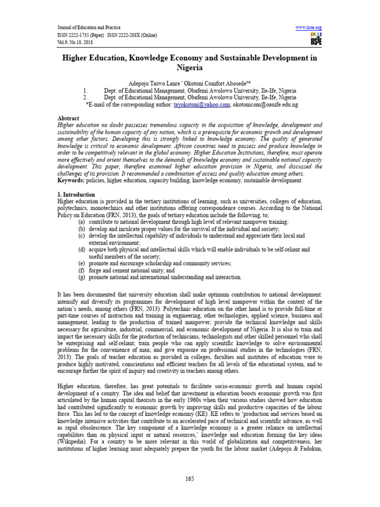 Higher Education, Knowledge Economy and Sustainable Development in ...