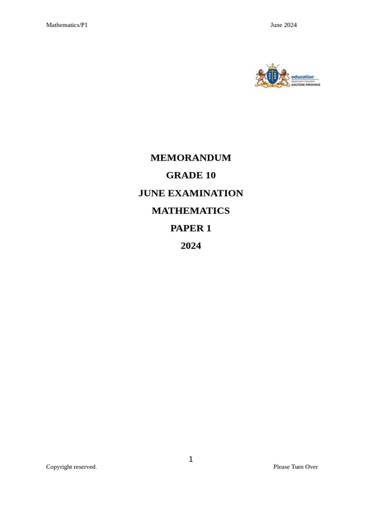 June Exam Paper One Memo 2024 GR 10 | PDF | Qualifications | Vocational ...