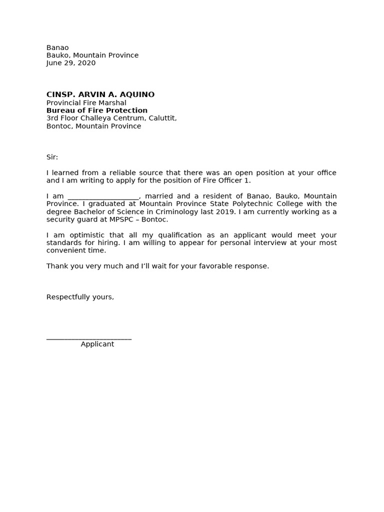 Application for Fire Officer 1 Position | PDF