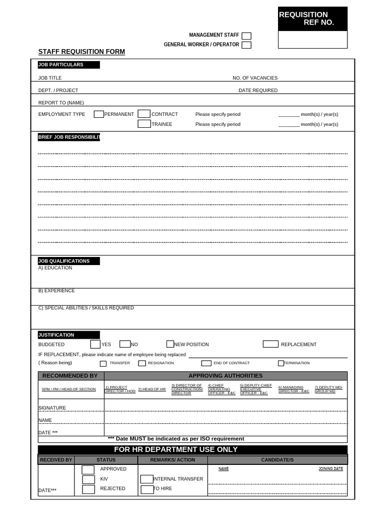 Staff Requisition Form Template | PDF | Labor | Business