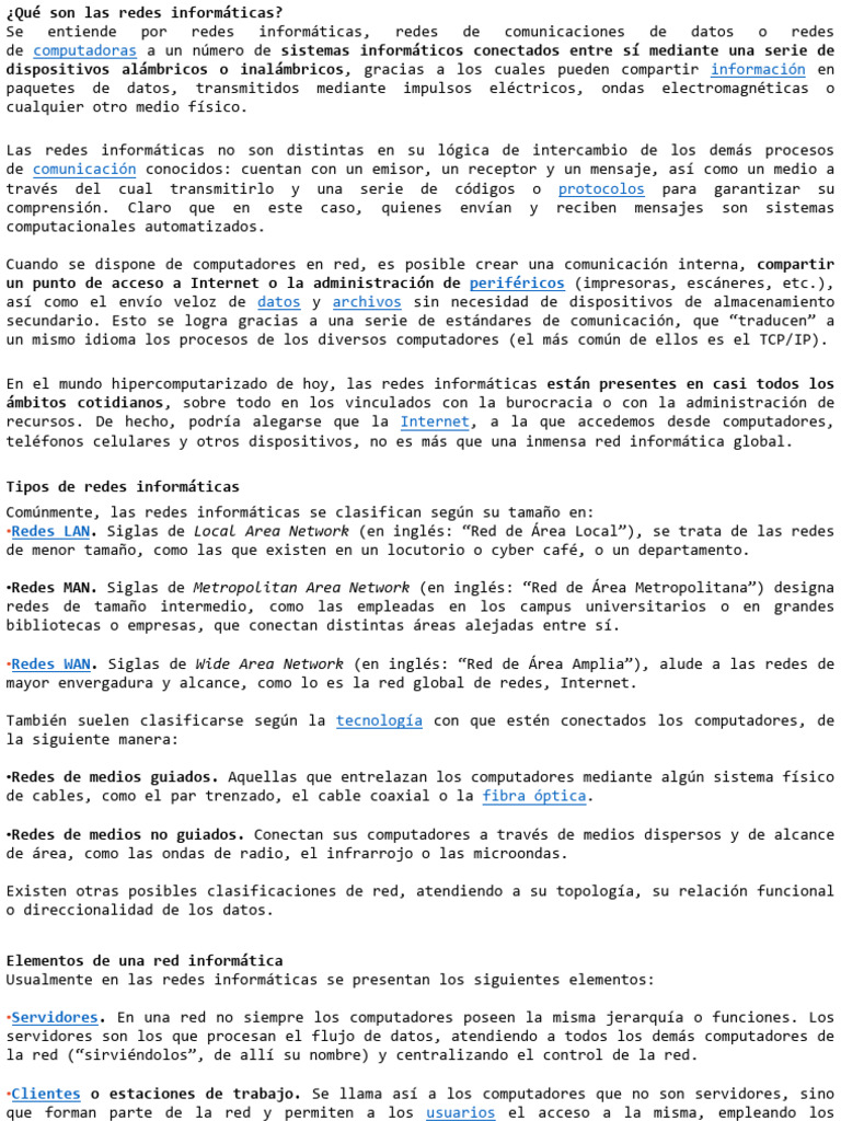 Tipos y elementos de redes informáticas | PDF | Red de computadoras ...