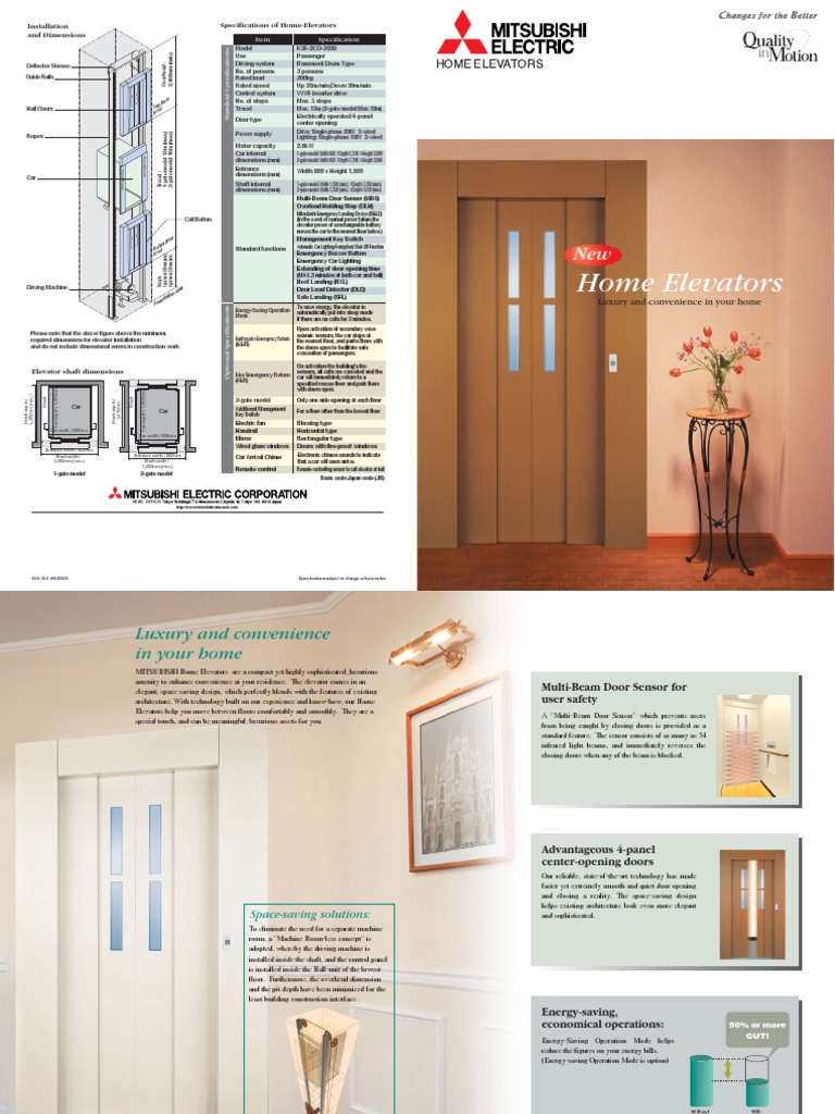 Mitsubishi Home Elevator Specifications | PDF | Elevator | Door