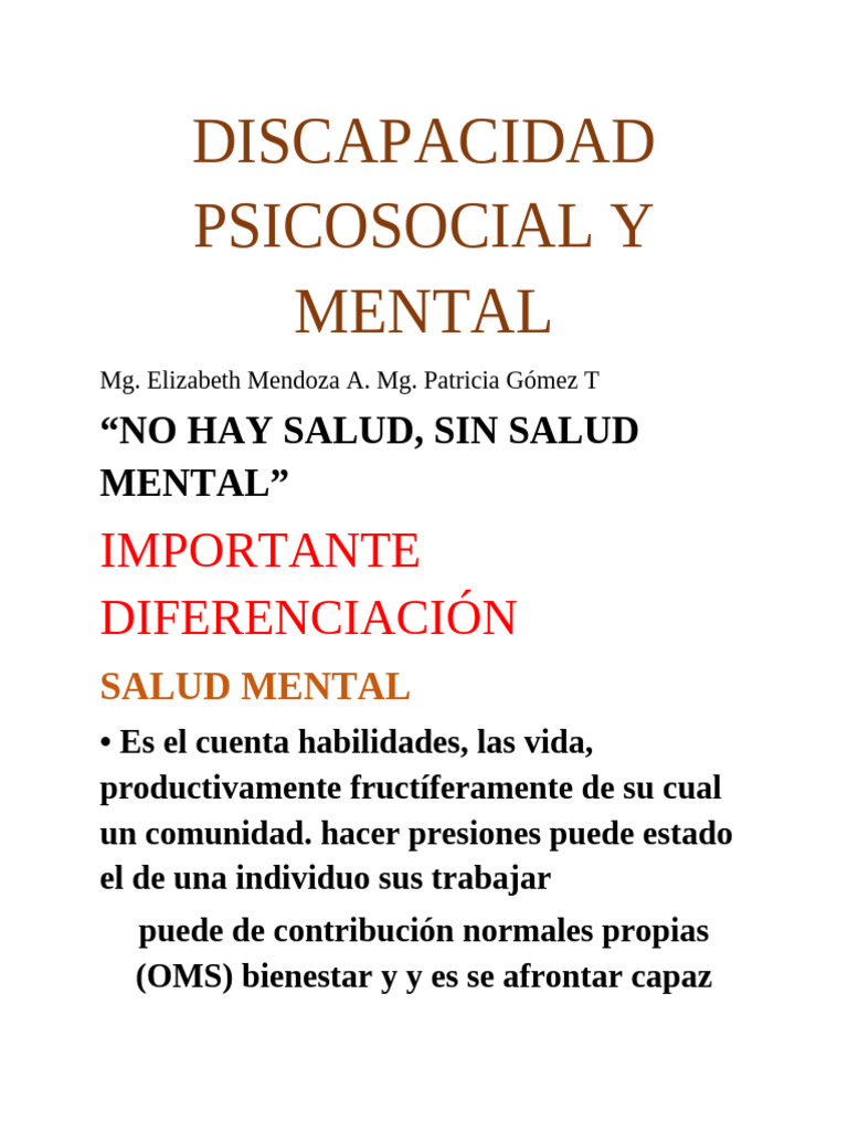 Discapacidad Psicosocial y Salud Mental | PDF | Trastorno mental ...