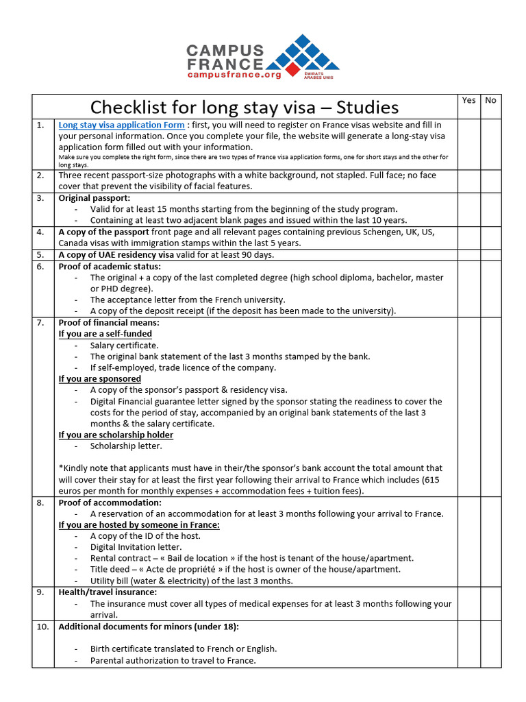 Long Stay Visa Checklist for Studies | PDF | Travel Visa | Passport