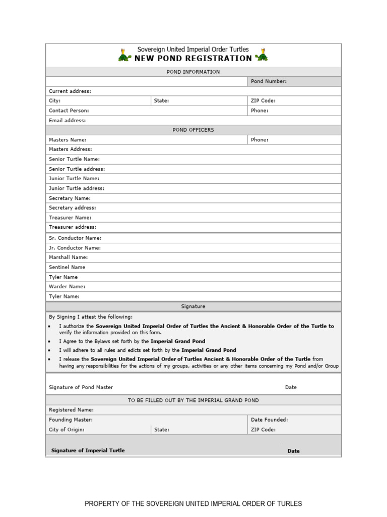 Pond Registration Form for Turtles | PDF