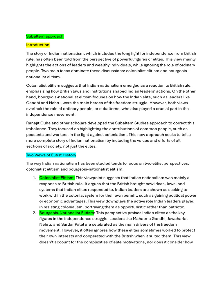 subaltern approach | PDF | Indian Independence Movement | British Raj