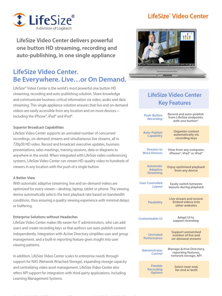 LifeSize Video Center Datasheet en A4 | PDF | Streaming Media | Video ...