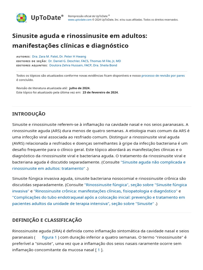 ACUTE SINUSITIS TREATMENT UPTODATE intelligence overview