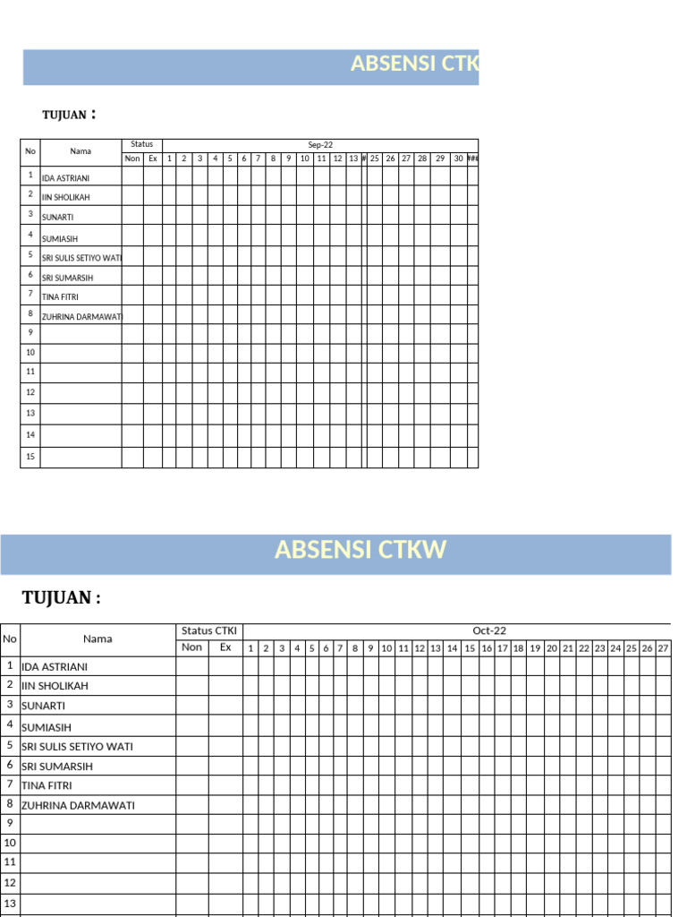 Daftar Absensi CTKW dan CTKI 2022-2023 | PDF