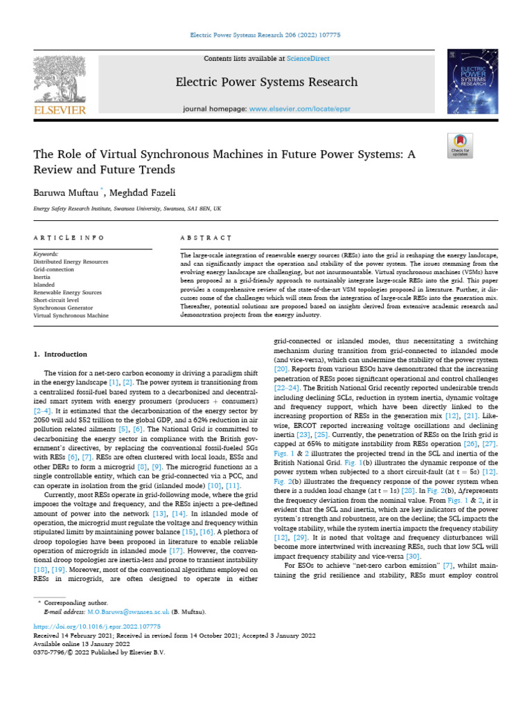 Virtual Synchronous Machines in Power Systems | PDF | Electrical Grid ...