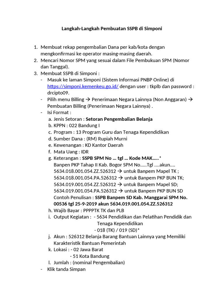 Panduan Pembuatan SSPB di Simponi | PDF