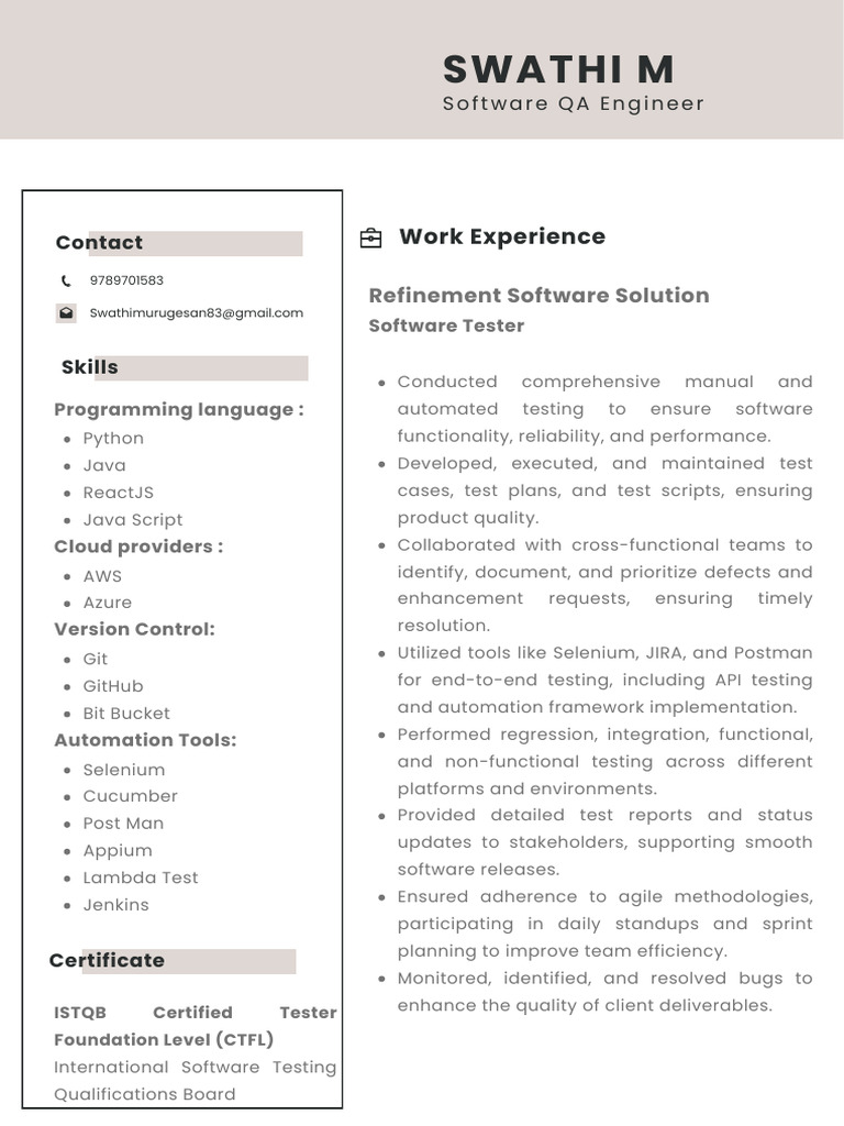 Swathi QA Test Engineer | PDF