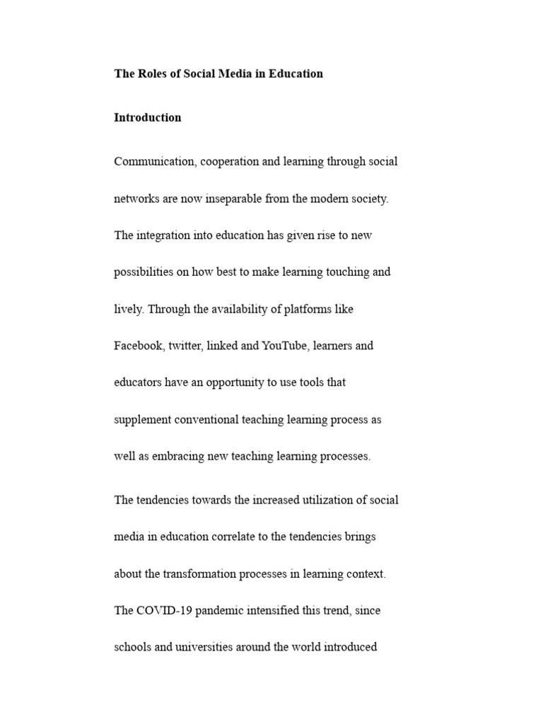 Role of Social Media in Education . | PDF | Social Media | Popular ...