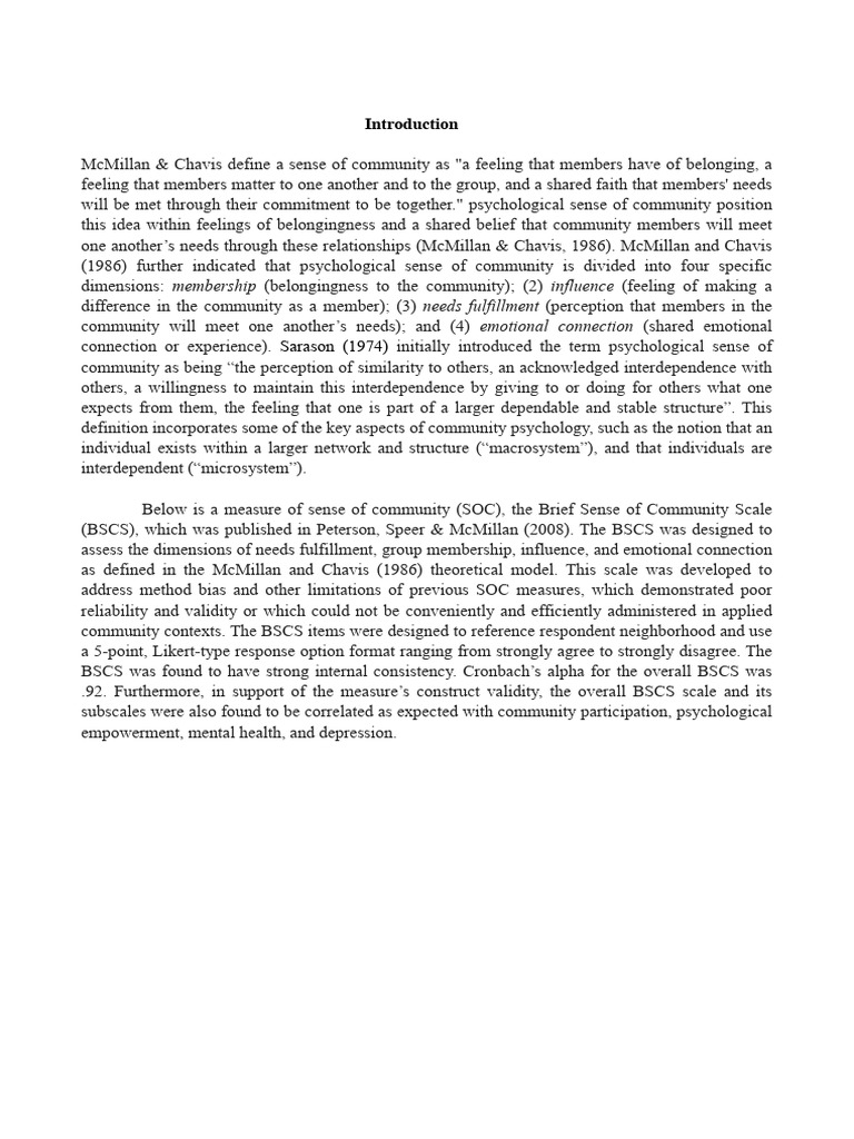 Brief Sense of Community Scale Overview | PDF | Community | Behavioural ...