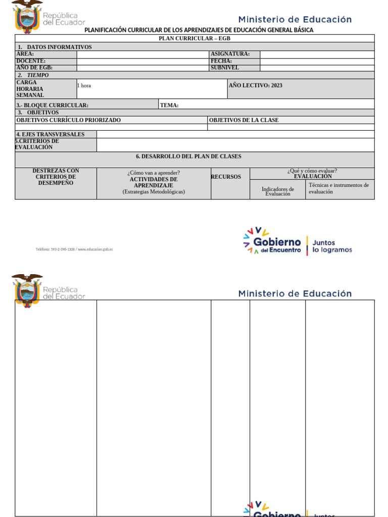 Planificación Curricular EGB 2023 | PDF | Evaluación | Plan de estudios