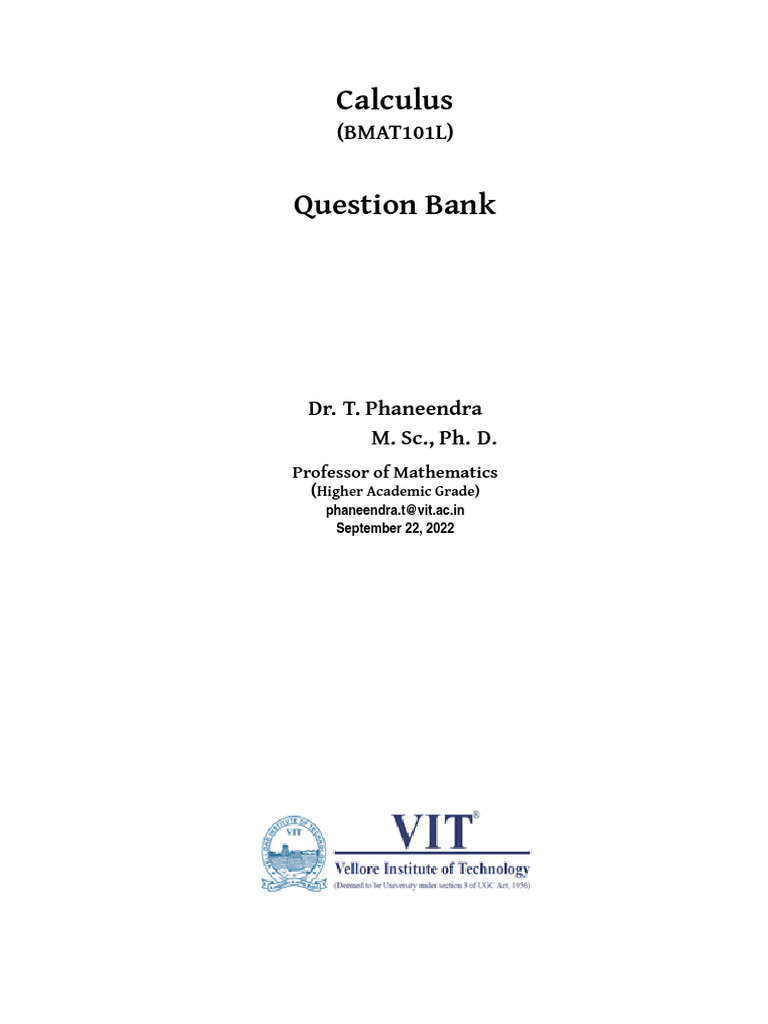 Comprehensive Calculus Question Bank | PDF | Integral | Derivative