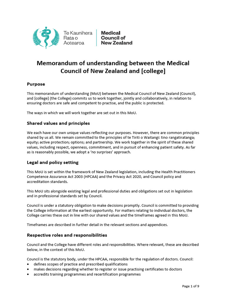 MoU for Doctor Competence in NZ | PDF | Vocational Education | Physician