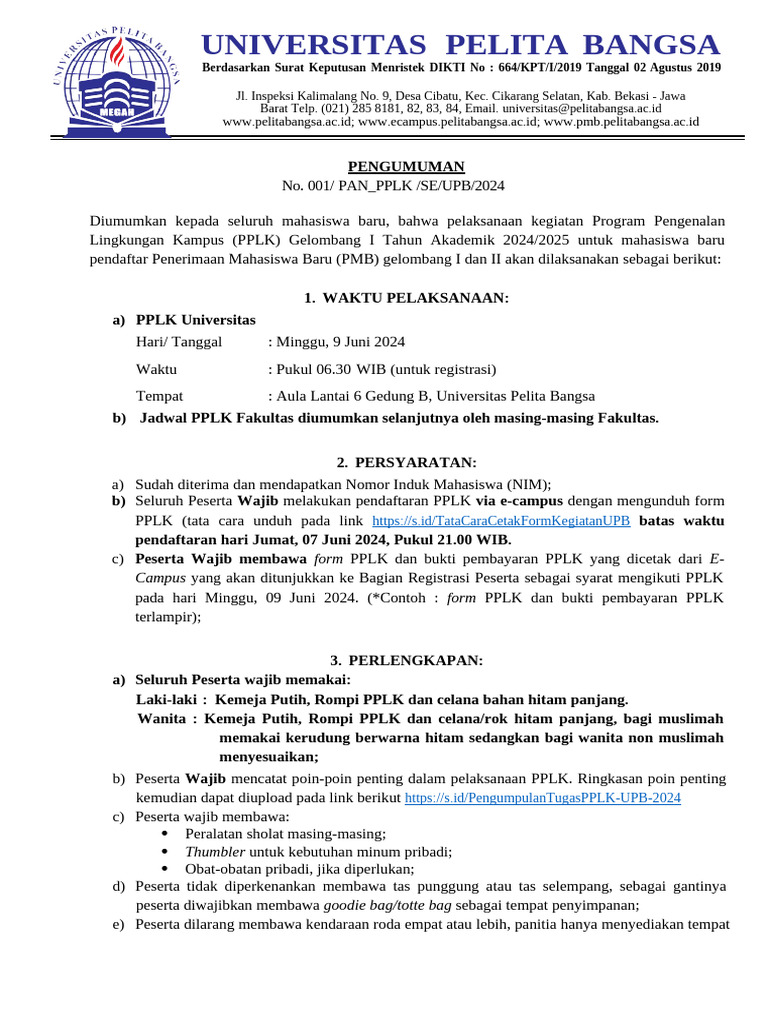PPLK Universitas Pelita Bangsa 2024 | PDF