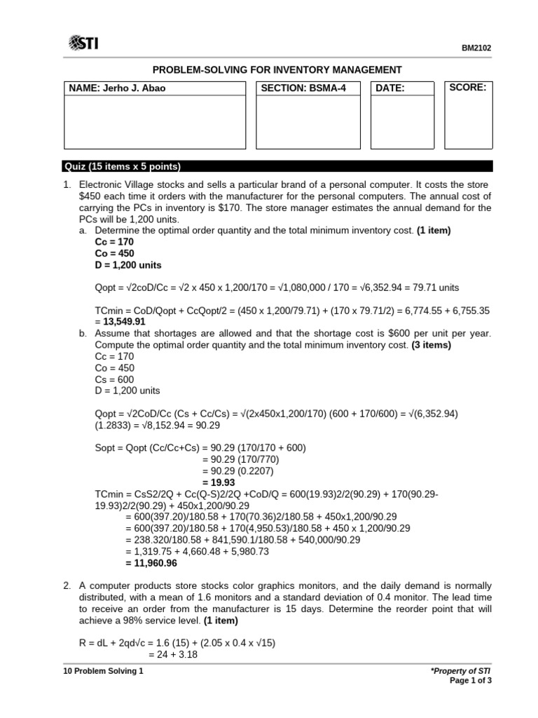 Abao 10 Problem Solving 1 MS | PDF | Inventory