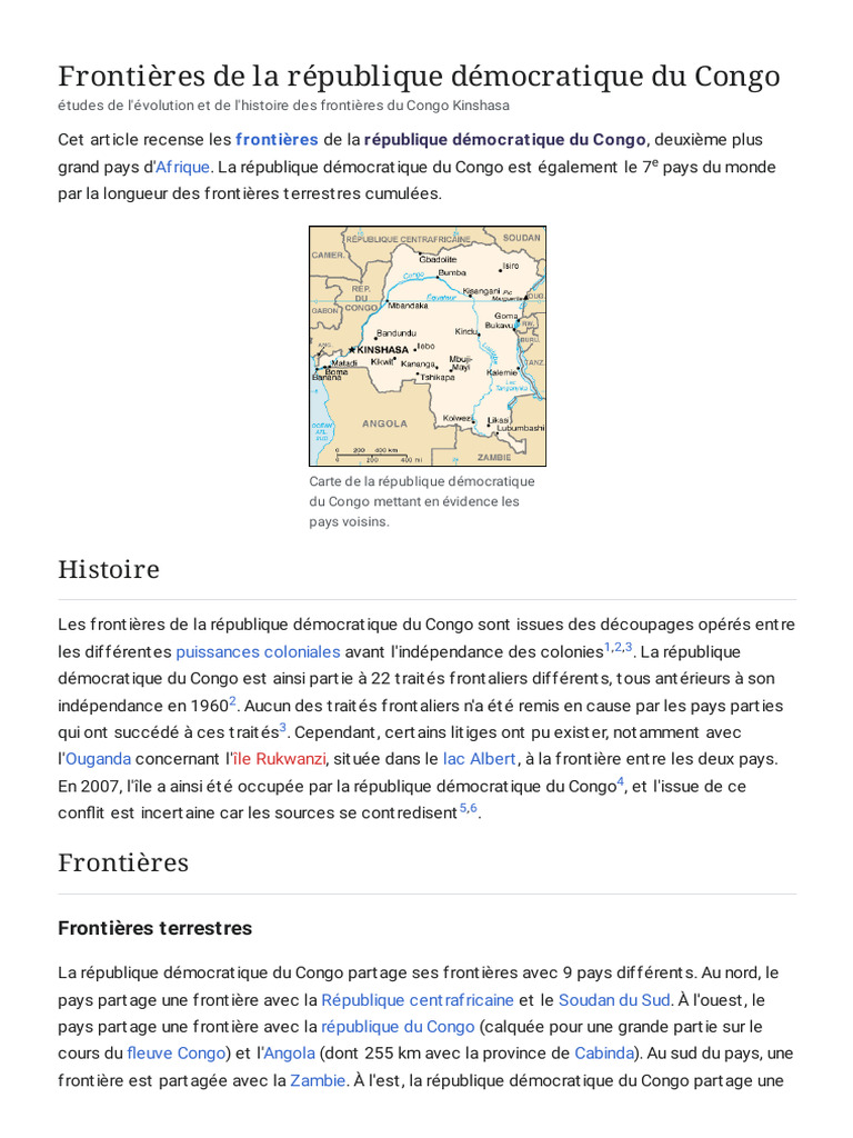 Frontières de la RDC et pays voisins | PDF | République démocratique du ...