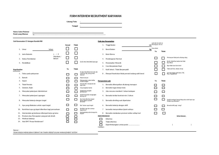 Formulir Wawancara Rekrutmen Karyawan | PDF