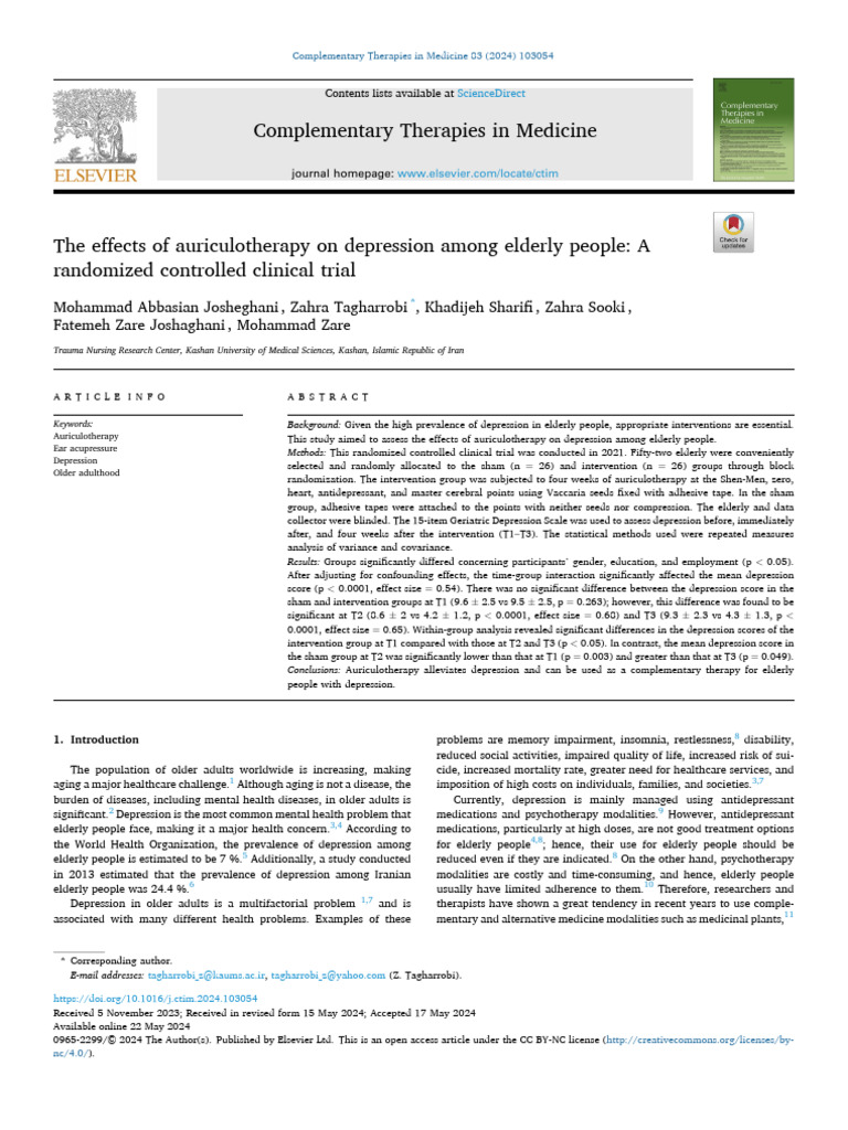 ,the Effects of Auriculotherapy On Depression Among Elderly People ...