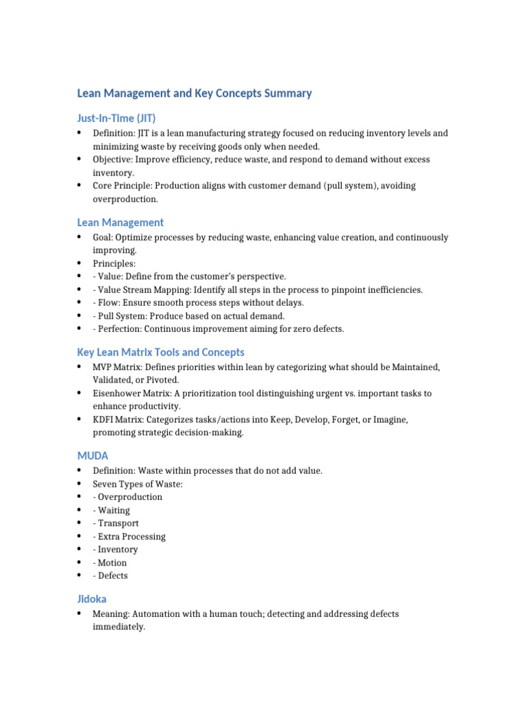 Lean Management Concepts and Tools Summary | PDF | Lean Manufacturing ...