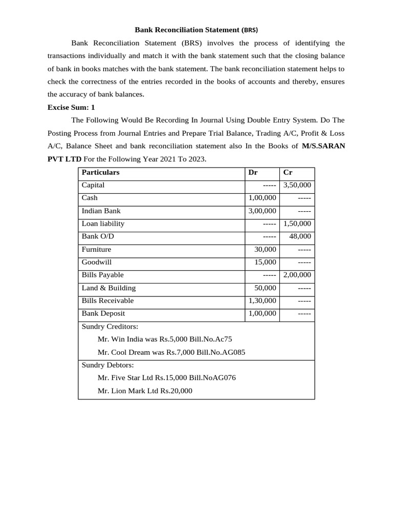 Bank Reconciliation Statement (BRS) | PDF | Banks | Income Statement