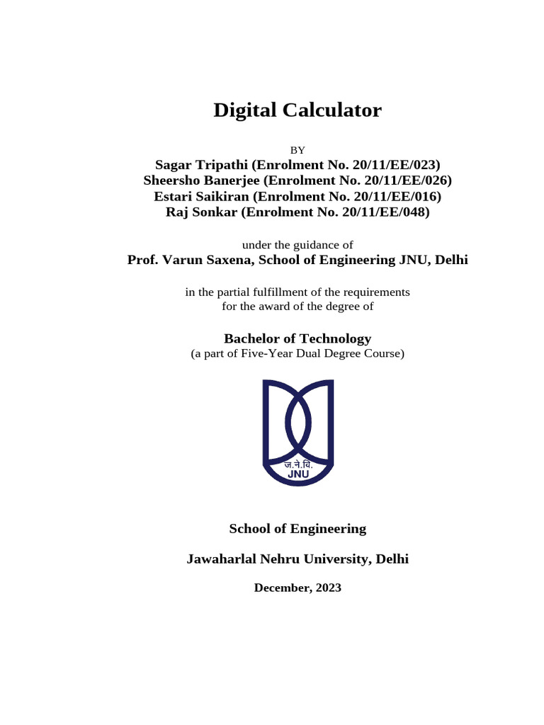 Digital Calculator Project Overview | PDF | Computer Engineering ...