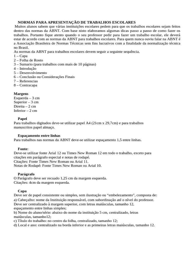 Normas ABNT para Trabalhos Escolares | PDF | Caixa alta e caixa baixa