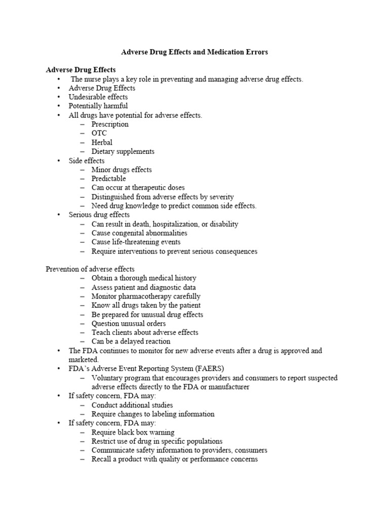 Adverse Drug Effects and Medication Errors | PDF | Adverse Effect ...