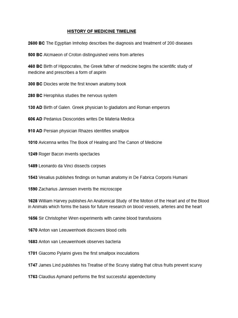 HISTORY OF MEDICINE TIMELINE | PDF | Vaccines | Health Sciences