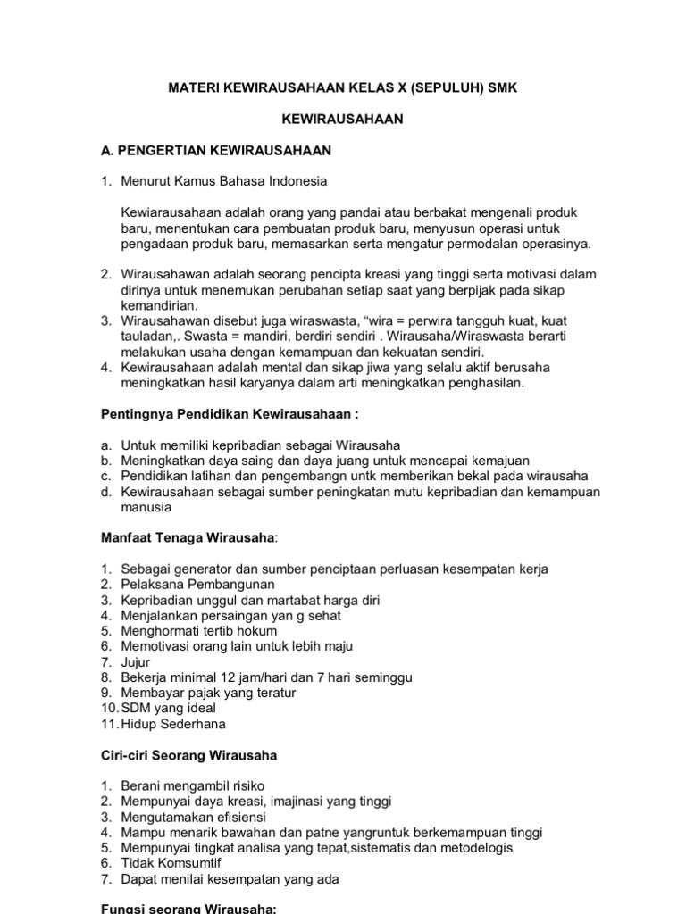 Kewirausahaan Kls X