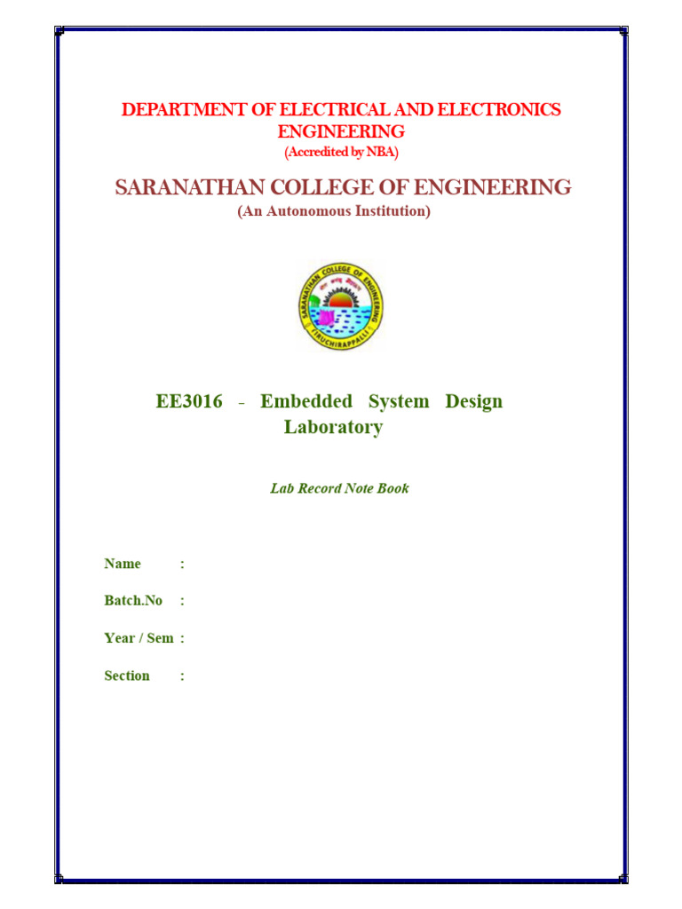 EE3016 Embedded System Design Lab Record | PDF | System On A Chip ...