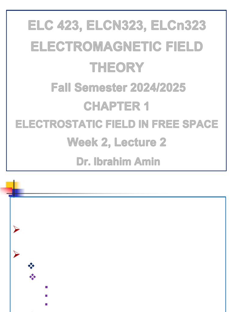 ELCn323 EM Field Week 2 Lecture 2 | PDF | Electrostatics | Electric Field
