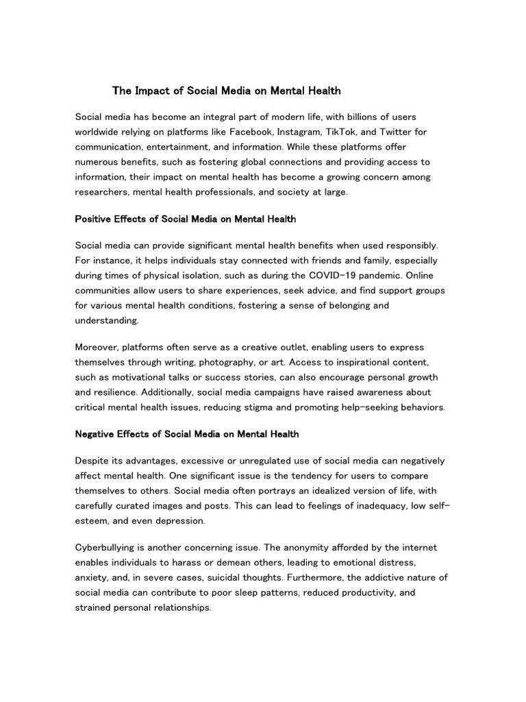 Social Media's Effects on Mental Health | PDF | Social Media | Popular ...