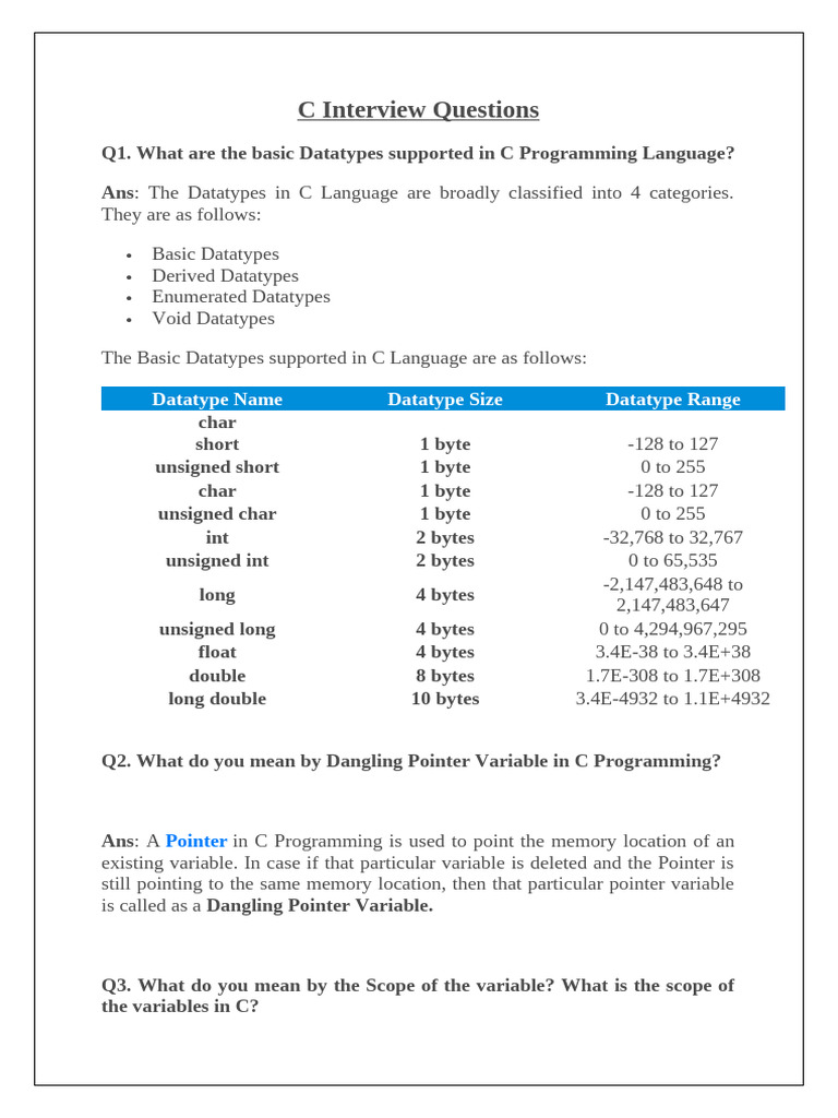 C-INTERVIEW (Waht Is What) | PDF | Pointer (Computer Programming) | C ...