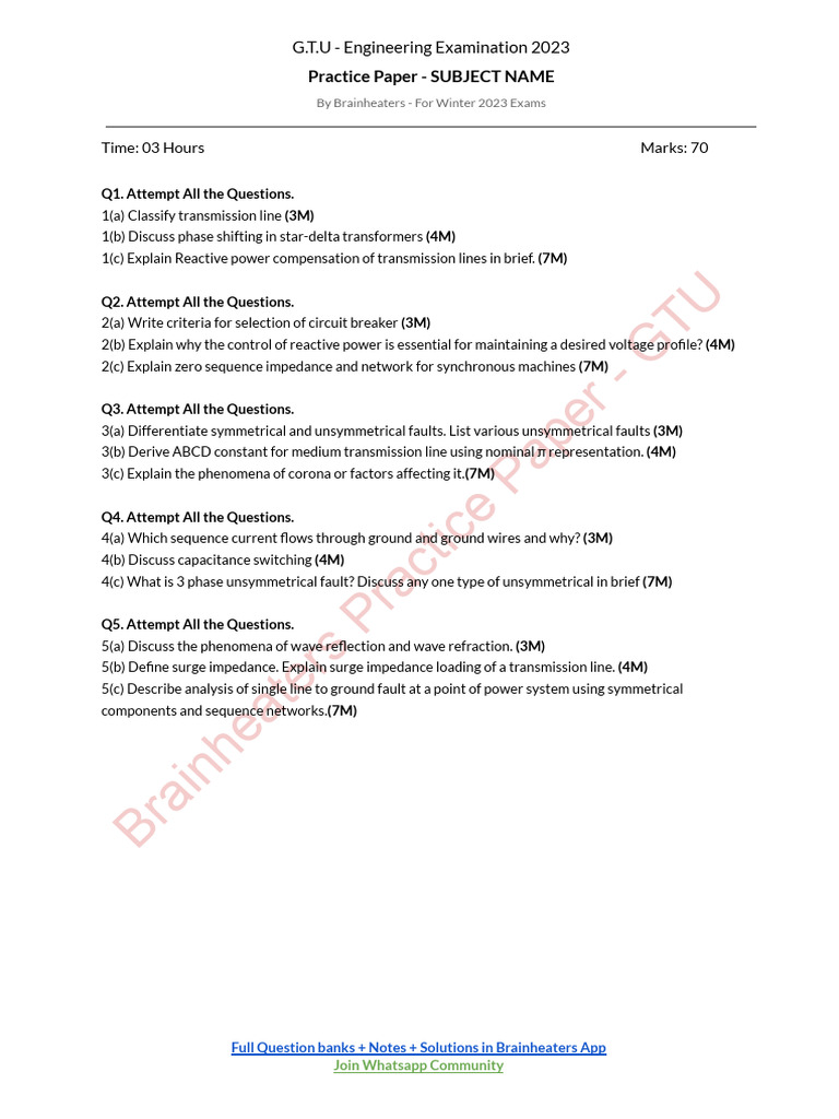 GTU Engineering Exam Practice Paper | PDF | Transmission Line ...