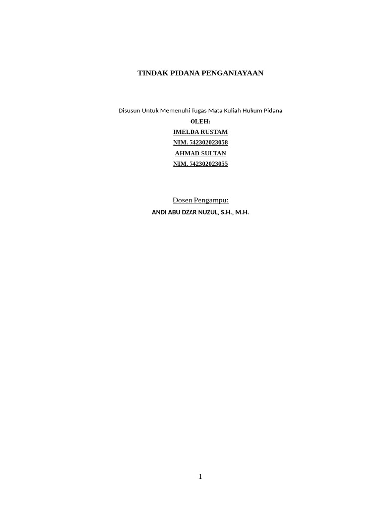 Tindak Pidana Penganiayaan Keluarga | PDF