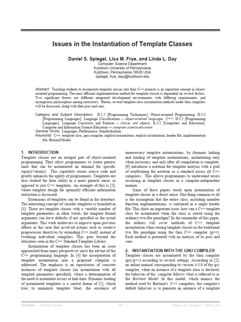 Issues in The Instantiation of Template Classes | PDF | Class (Computer ...