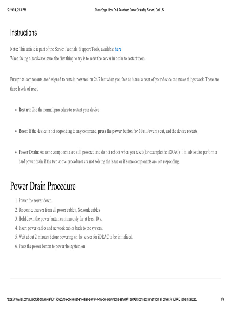 PowerEdge_ How Do I Reset and Power Drain My Server _ Dell US | PDF