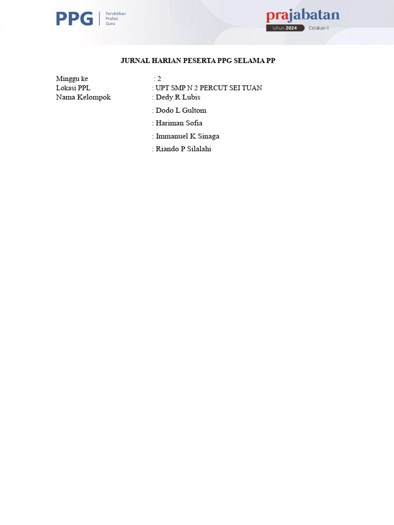 Jurnal Kegiatan PPG di SMP N 2 Percut | PDF