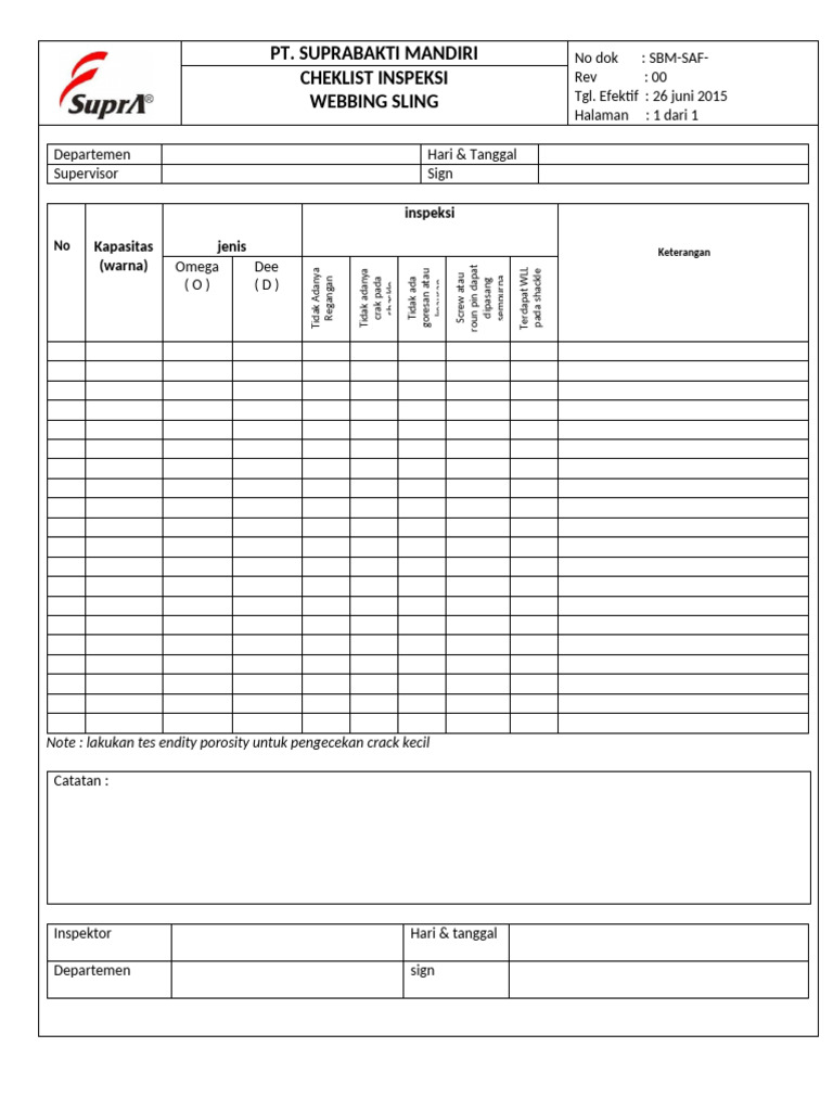 Checklist Inspeksi Webbing Sling | PDF
